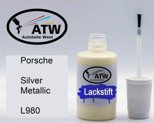 Porsche, Silver Metallic, L980: 20ml Lackstift, von ATW Autoteile West.